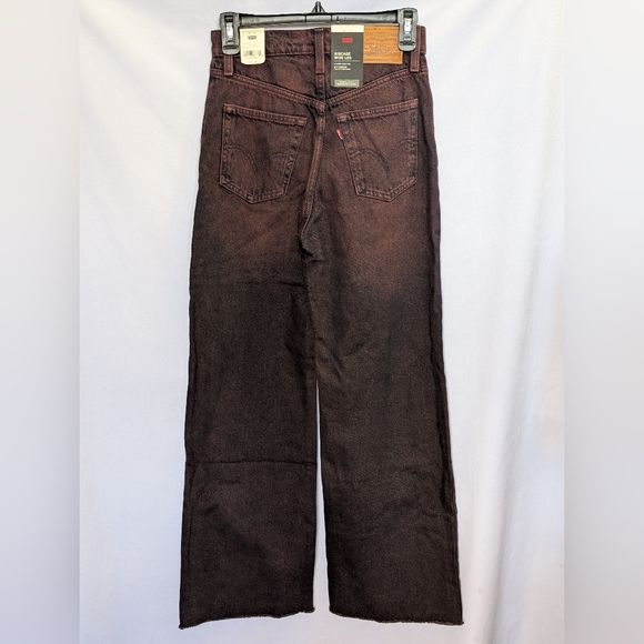 Levi's Premium Cherry Cordial Red Ribcage Wide Leg High Rise Raw Hem Jeans 24x30 - Picture 7 of 15